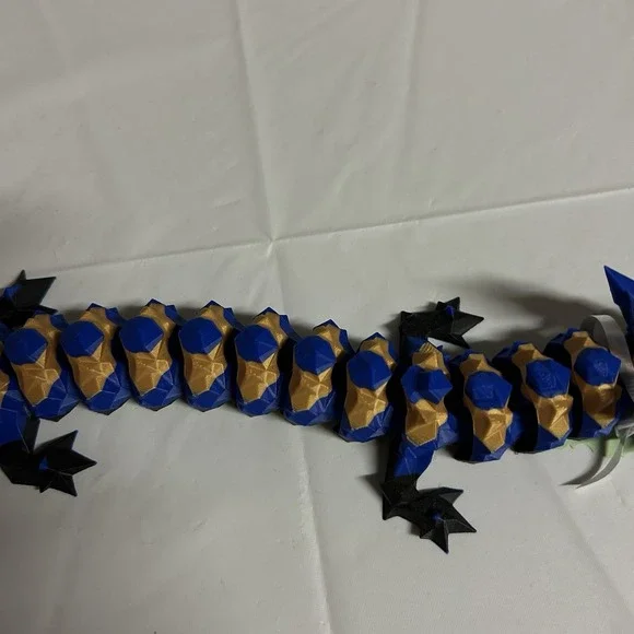 3D Printed Fully Articulated Dragon Blue Gold Fidget Toys Home Office Decor 24 " - Picture 4 of 7